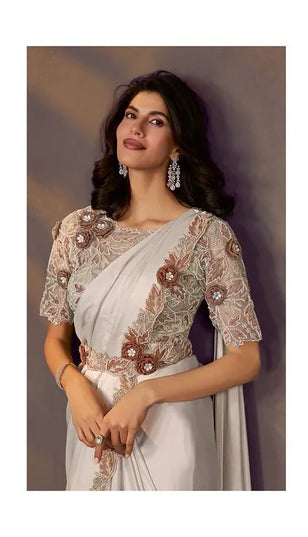 Celeste 25911 Silver Two Tone Satin Silk Ready To Wear Saree