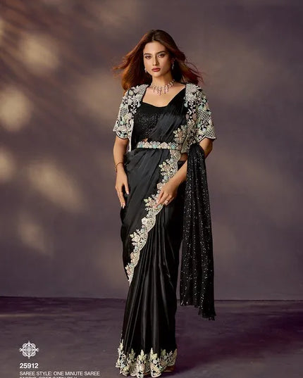Celeste 25912 Black Two Tone Satin Silk Ready To Wear Saree