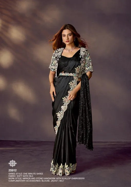 Celeste 25912 Black Two Tone Satin Silk Ready To Wear Saree