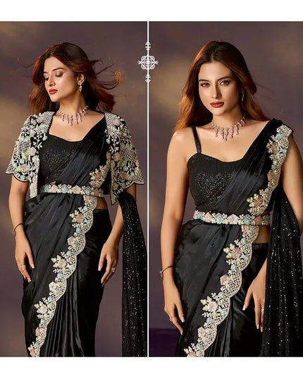 Celeste 25912 Black Two Tone Satin Silk Ready To Wear Saree