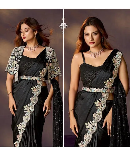 Celeste 25912 Black Two Tone Satin Silk Ready To Wear Saree