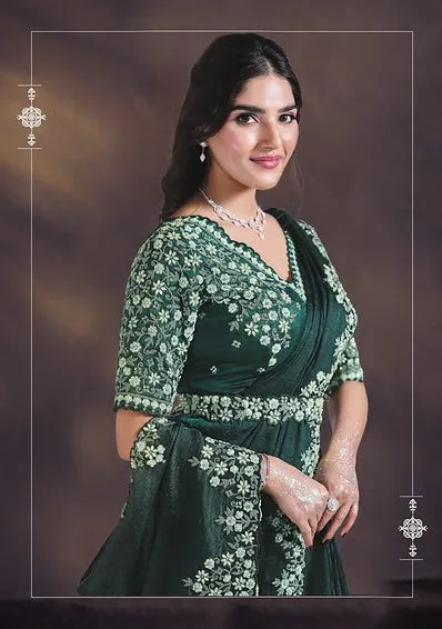 Celeste 25921 Green Two Tone Satin Silk Ready To Wear Saree