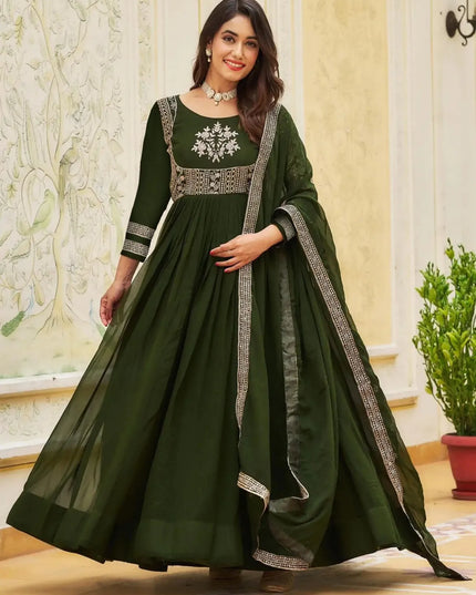 FFD Mehndi Green Georgette Anarkali Gown