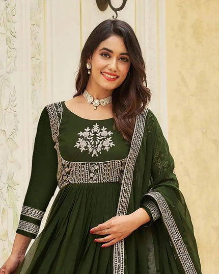 FFD Mehndi Green Georgette Anarkali Gown