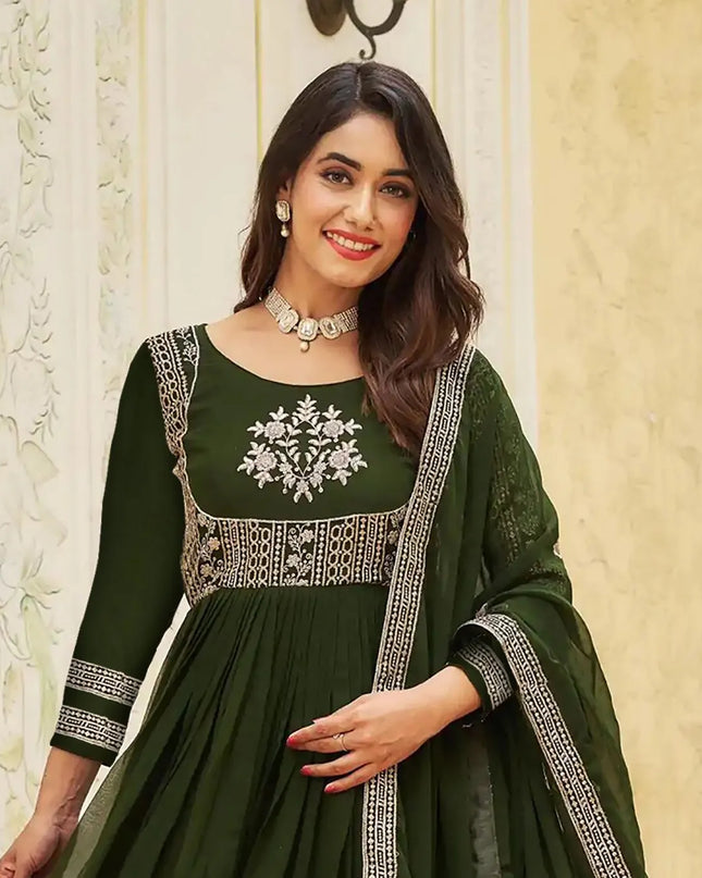 FFD Mehndi Green Georgette Anarkali Gown