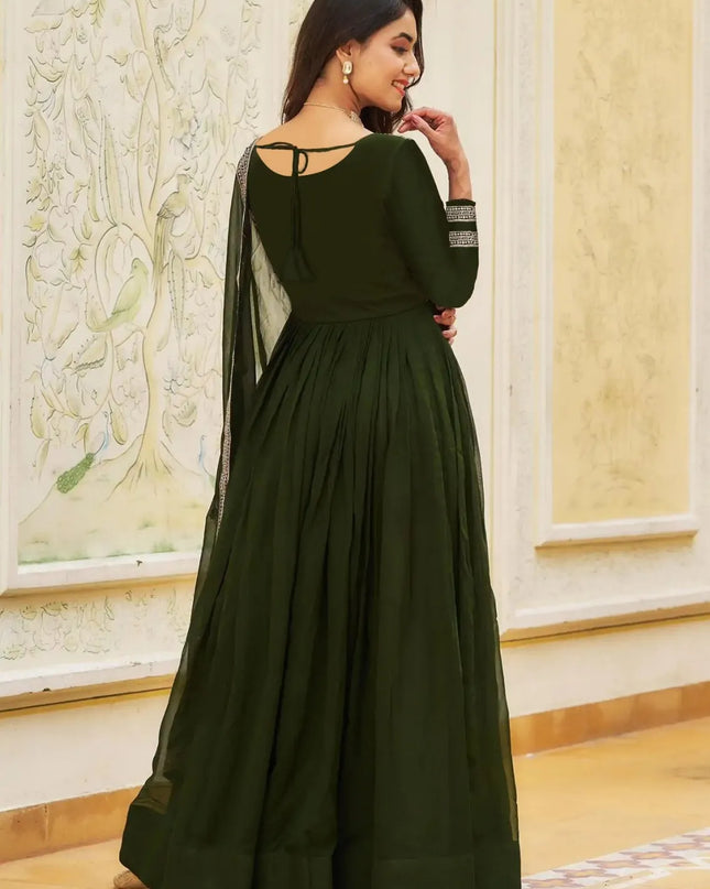 FFD Mehndi Green Georgette Anarkali Gown