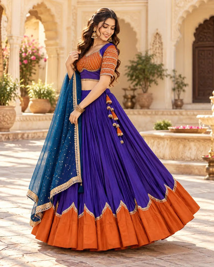 Royal Purple & Burnt Orange Rayon Silk Lehenga Choli