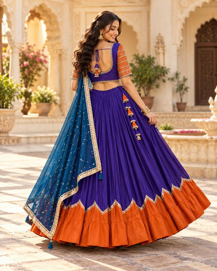 Royal Purple & Burnt Orange Rayon Silk Lehenga Choli