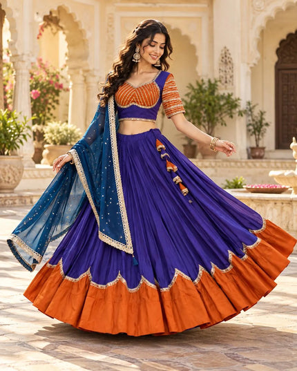 Royal Purple & Burnt Orange Rayon Silk Lehenga Choli
