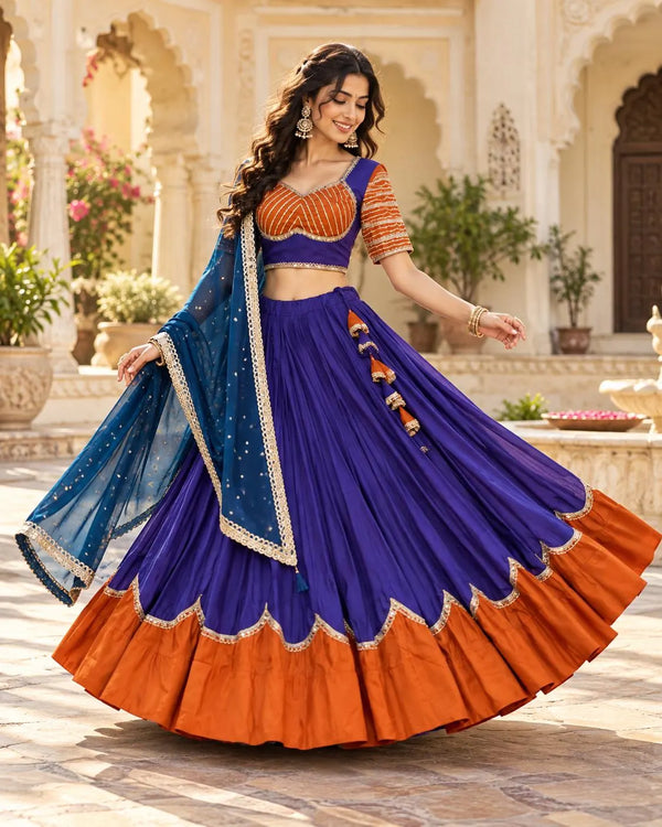 Royal Purple & Burnt Orange Rayon Silk Lehenga Choli