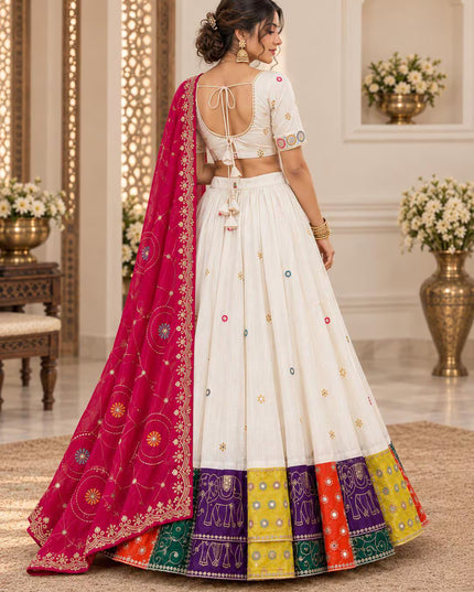 Ivory Cotton Lehenga Choli with Georgette Dupatta