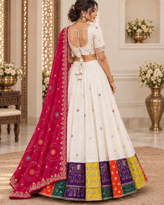 Ivory Cotton Lehenga Choli with Georgette Dupatta