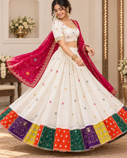 Ivory Cotton Lehenga Choli with Georgette Dupatta