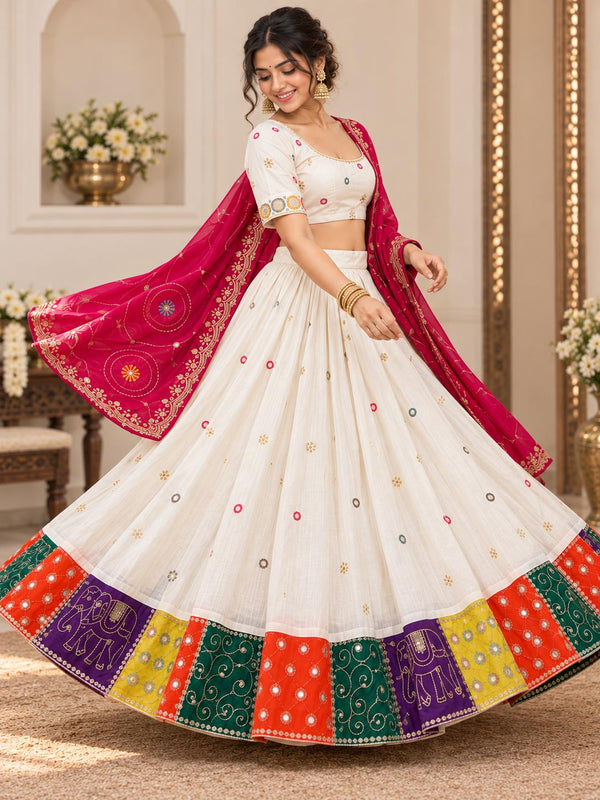 Ivory Cotton Lehenga Choli with Georgette Dupatta