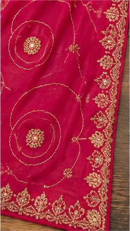 Purple Cotton Lehenga Choli with Magenta Dupatta