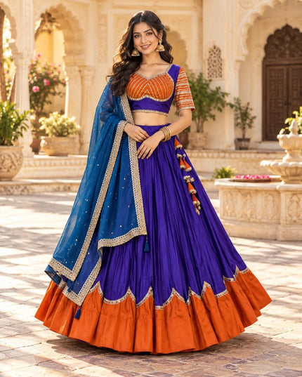 Royal Purple & Burnt Orange Rayon Silk Lehenga Choli