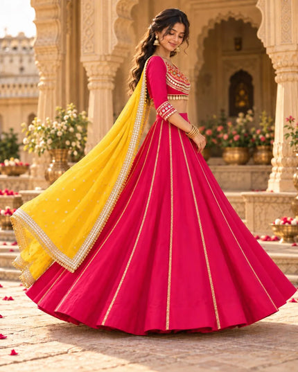 Fuchsia Georgette Lehenga Choli with Black Dupatta