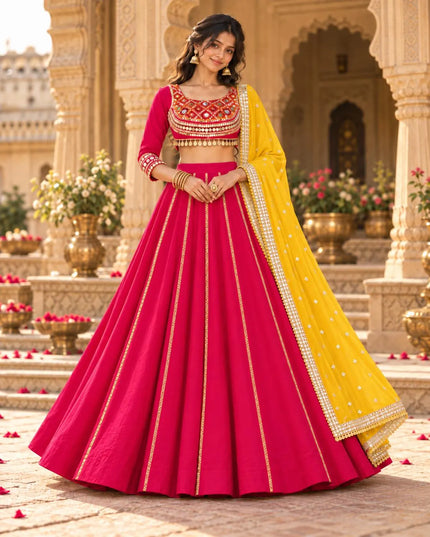 Fuchsia Georgette Lehenga Choli with Black Dupatta