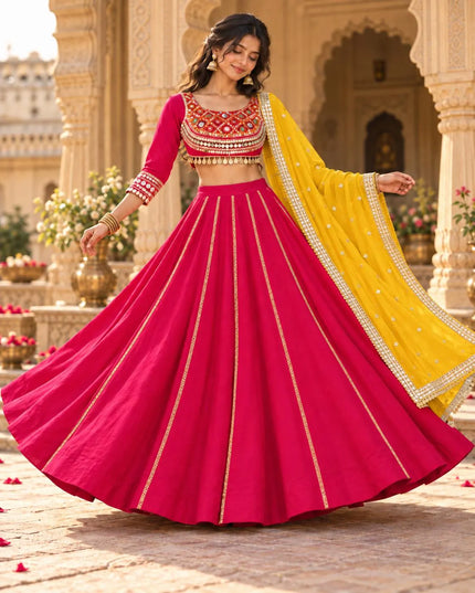 Fuchsia Georgette Lehenga Choli with Black Dupatta