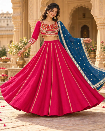 Fuchsia Georgette Lehenga Choli with Black Dupatta