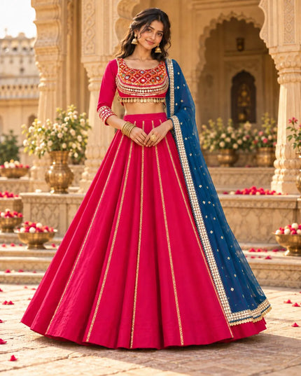 Fuchsia Georgette Lehenga Choli with Black Dupatta