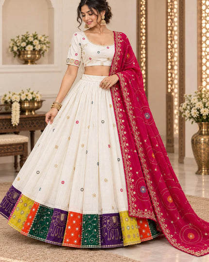 Ivory Cotton Lehenga Choli with Georgette Dupatta