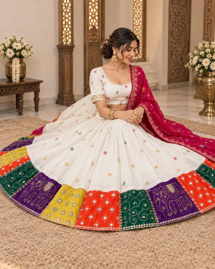 Ivory Cotton Lehenga Choli with Georgette Dupatta