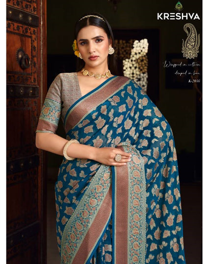 Kreshva Moksha 2046 Blue Twp Georgette Festival Saree
