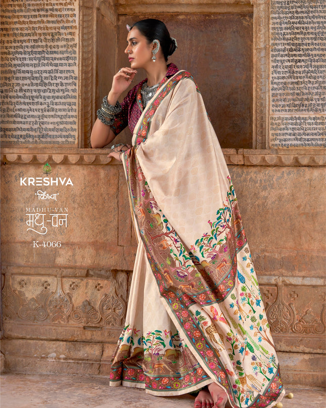 Krehsva Madhuvan P.V Silk Glory Babypink Color Finish Festival Saree 2025