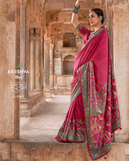 Krehsva Madhuvan P.V Silk Glory Ruby Color Finish Festival Wear Saree