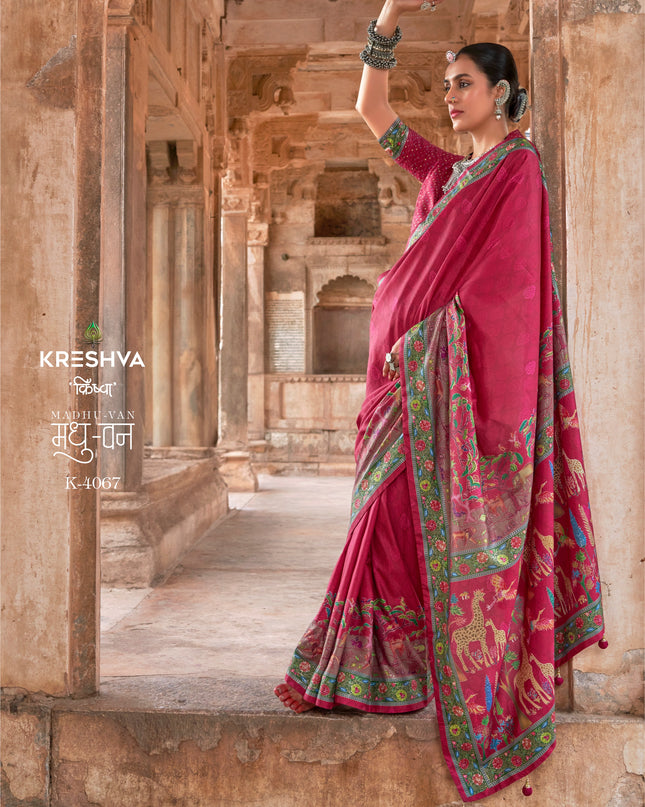 Krehsva Madhuvan P.V Silk Glory Ruby Color Finish Festival Wear Saree
