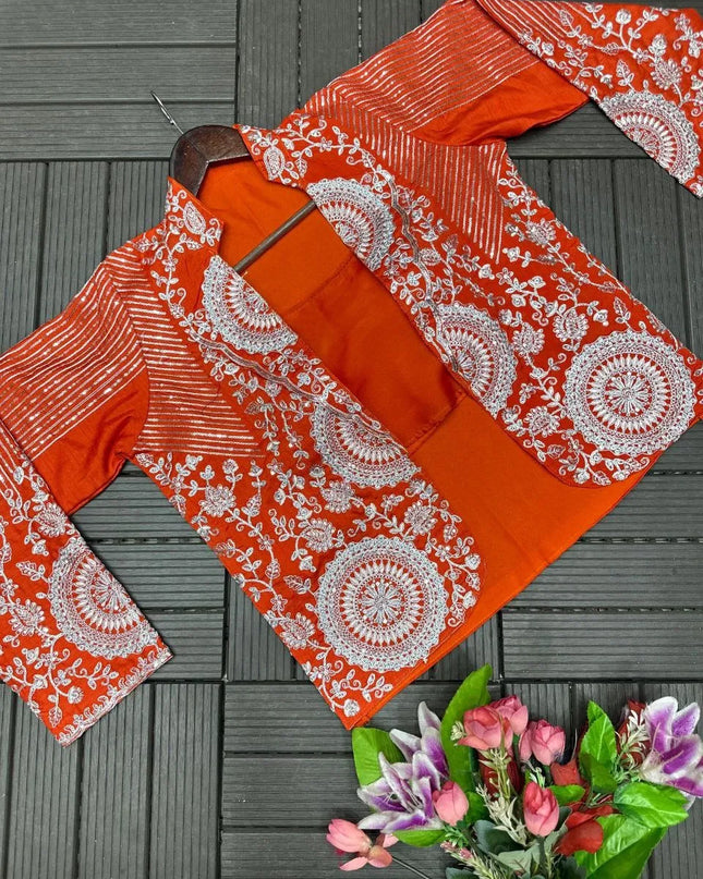 Madhuri 220 Orange Heavy Rangoli Ready To Wear Saree
