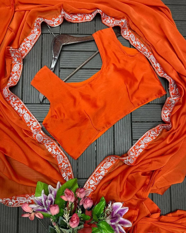 Madhuri 220 Orange Heavy Rangoli Ready To Wear Saree