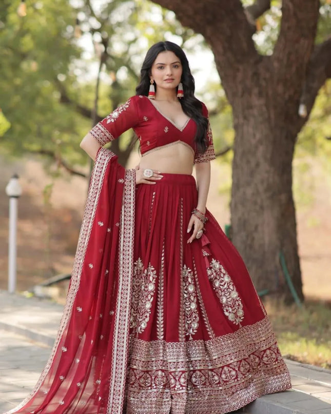Mohini 7114 Georgette Red Color Lehenga Choli With Embroidery Work