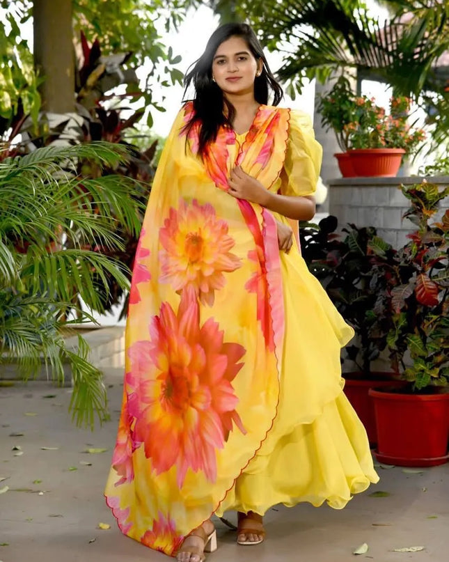 Mohini 9117 Yellow Gown with Dupatta