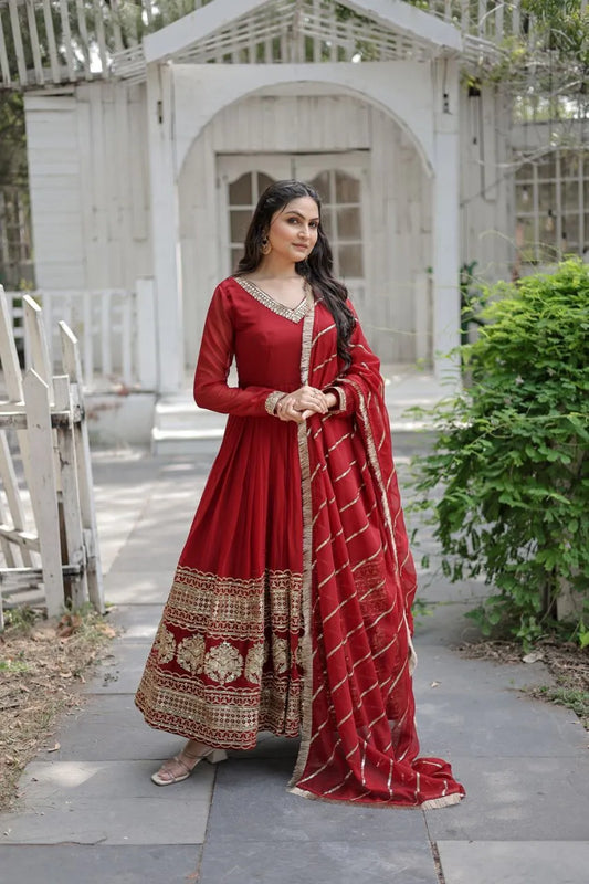Mohini 9150 Red Color Readymade Gown with Dupatta