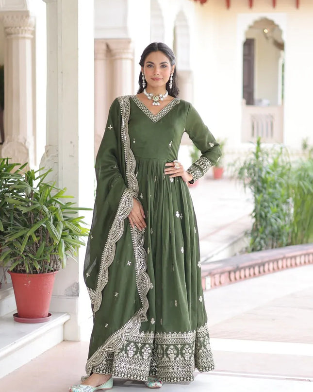 Mohini 9281 Vichitra Silk Embroidery Gown With Dupatta