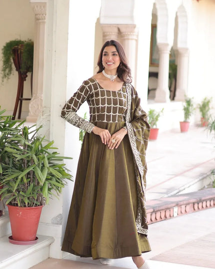 Mohini 9304 Nc Vichitra Sequins Zari Work Gown With Dupatta