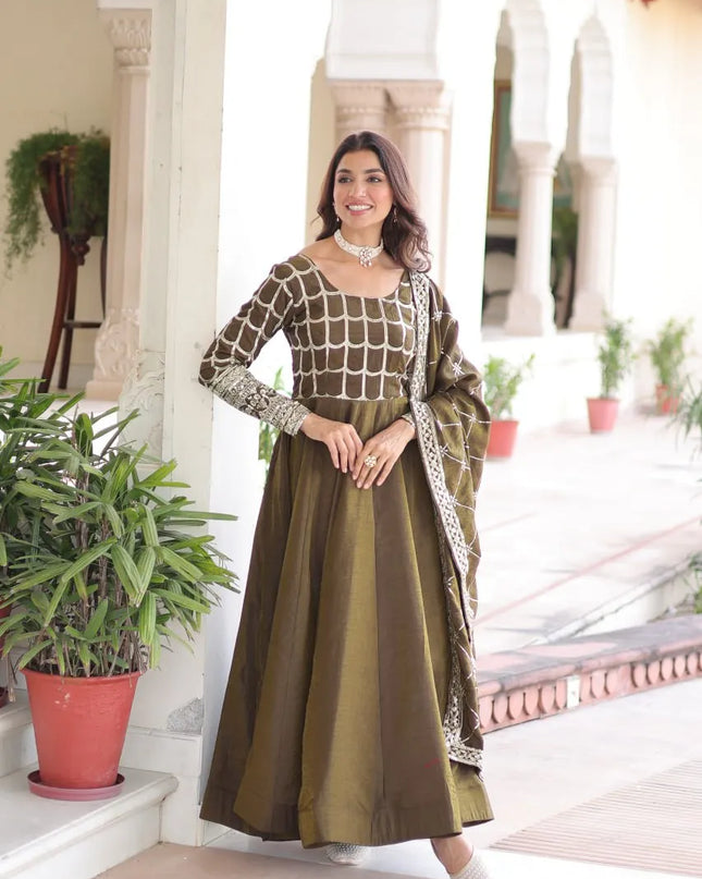 Mohini 9304 Nc Vichitra Sequins Zari Work Gown With Dupatta