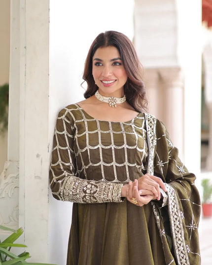 Mohini 9304 Nc Vichitra Sequins Zari Work Gown With Dupatta