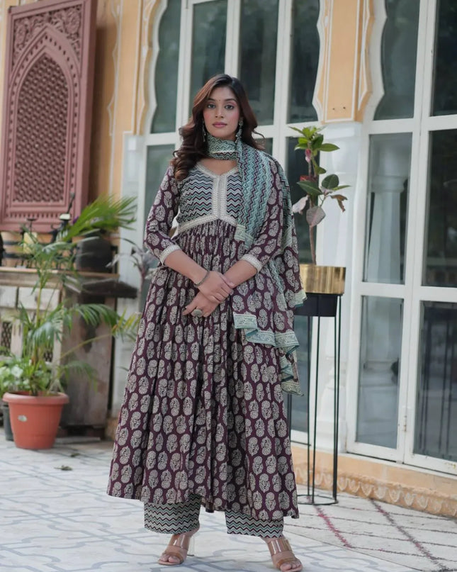 Moni 1156 Pure Cotton Anarkali Flair Cut Kurta Pant Dupatta Collection