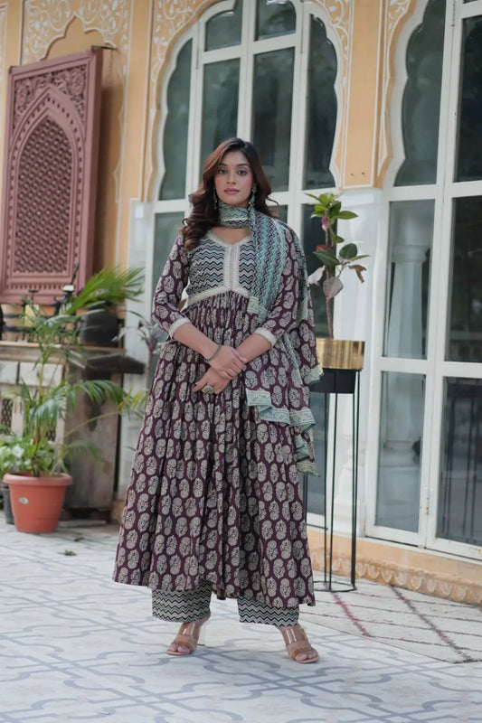 Moni 1156 Pure Cotton Anarkali Flair Cut Kurta Pant Dupatta Collection