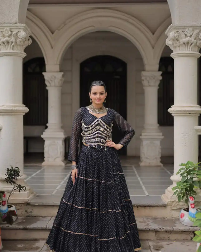 Moni 5047 Black Leheriya Printed Navratri Lehenga Choli Collection 2025