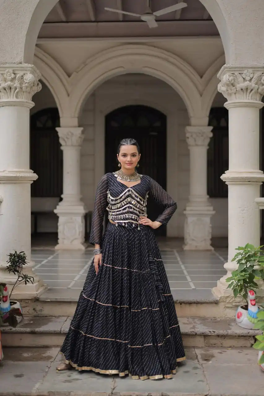 Moni 5047 Black Leheriya Printed Navratri Lehenga Choli Collection 2025