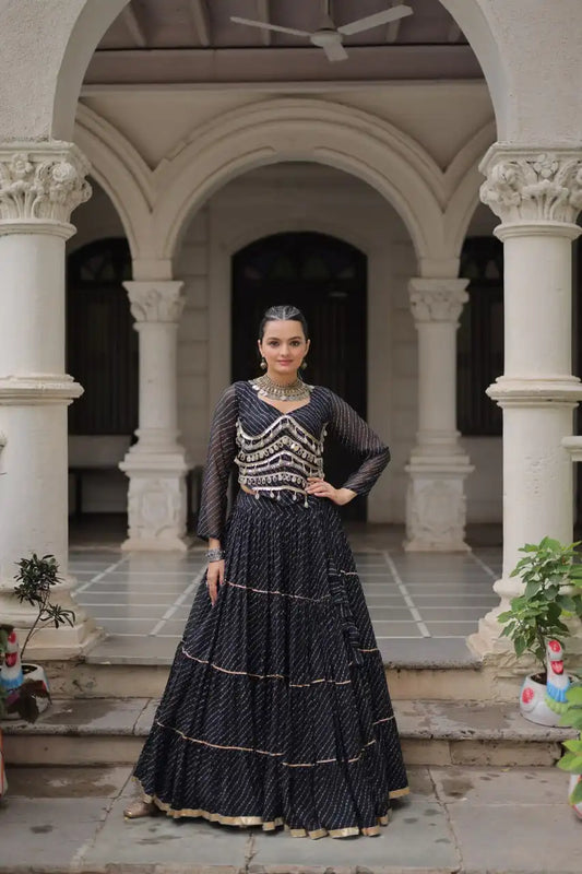 Moni 5047 Black Leheriya Printed Navratri Lehenga Choli Collection 2025