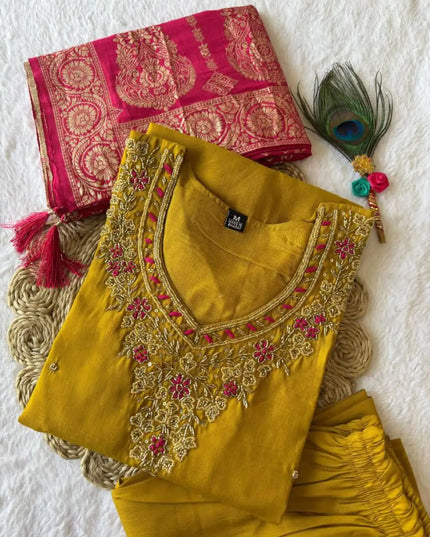 KR 364 Premium Roman Silk Top Bottom With Dupatta