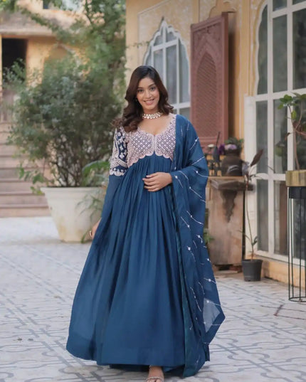 Moni 1150 Women Embroidery And Sequins Gown And Dupatta