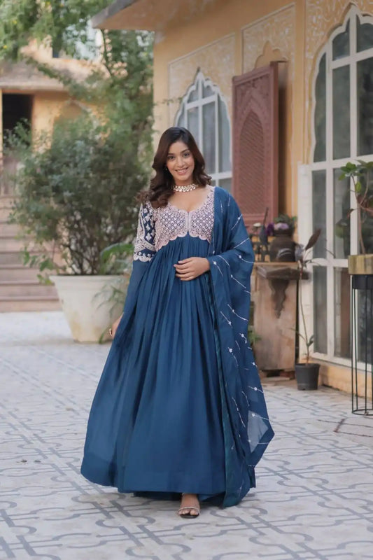 Moni 1150 Women Embroidery And Sequins Gown And Dupatta
