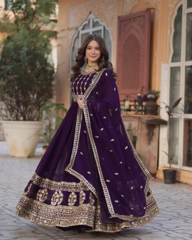 Mohini 9219 Ladies Purple New Heavy Embroidery Gown With Dupatta