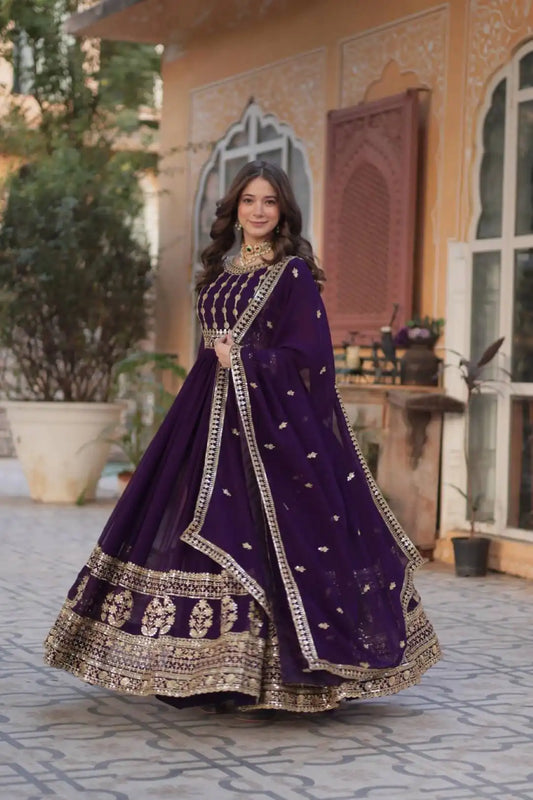 Mohini 9219 Ladies Purple New Heavy Embroidery Gown With Dupatta